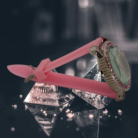 Pink Iced Out Diamond Bezel watch w/ pink CZ stones Silicone band - Picture 4 of 8